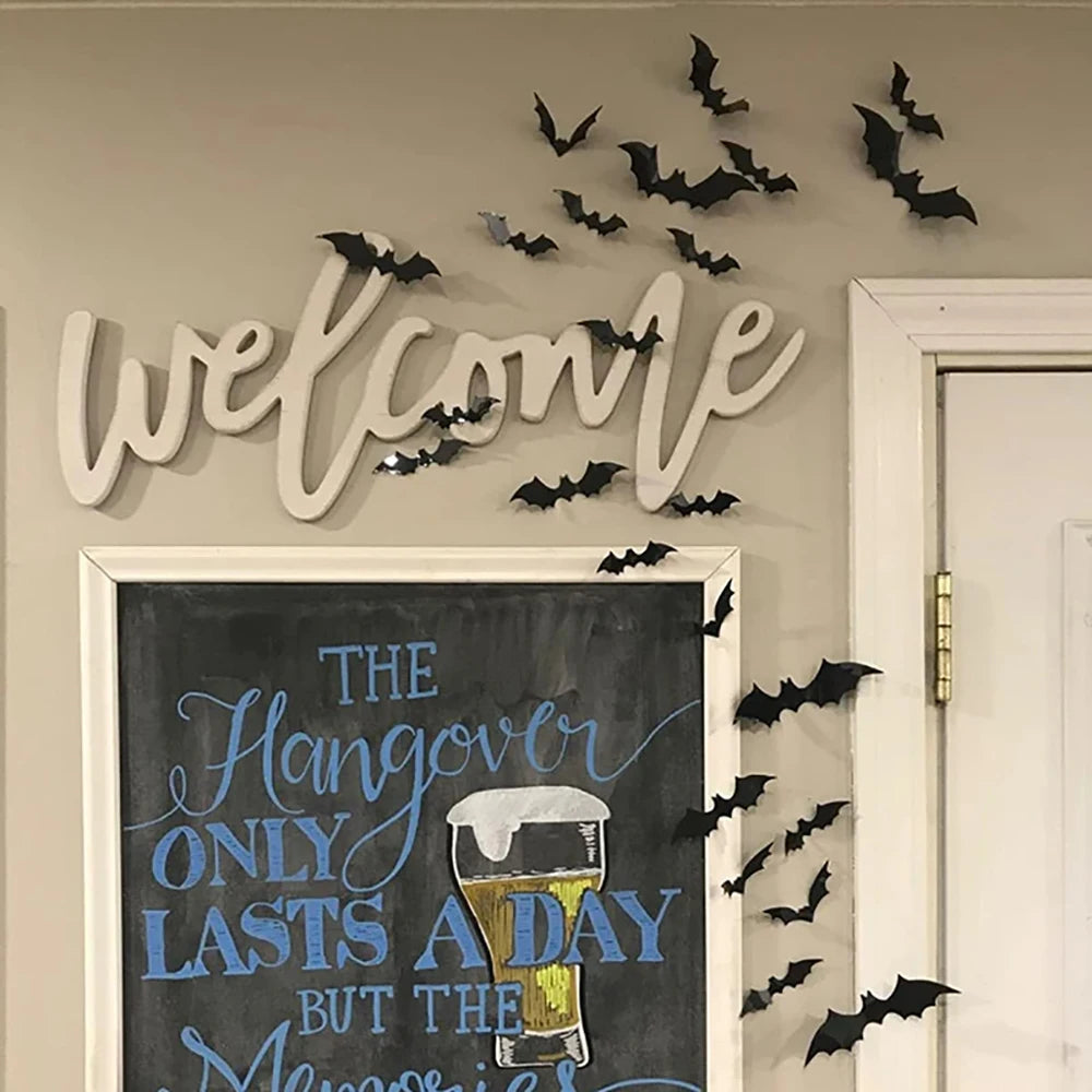 Halloween Bats Decorations,3D Pvc Bat on The Wall,Black Bats Wall Stickers,Halloween Scary Props 
