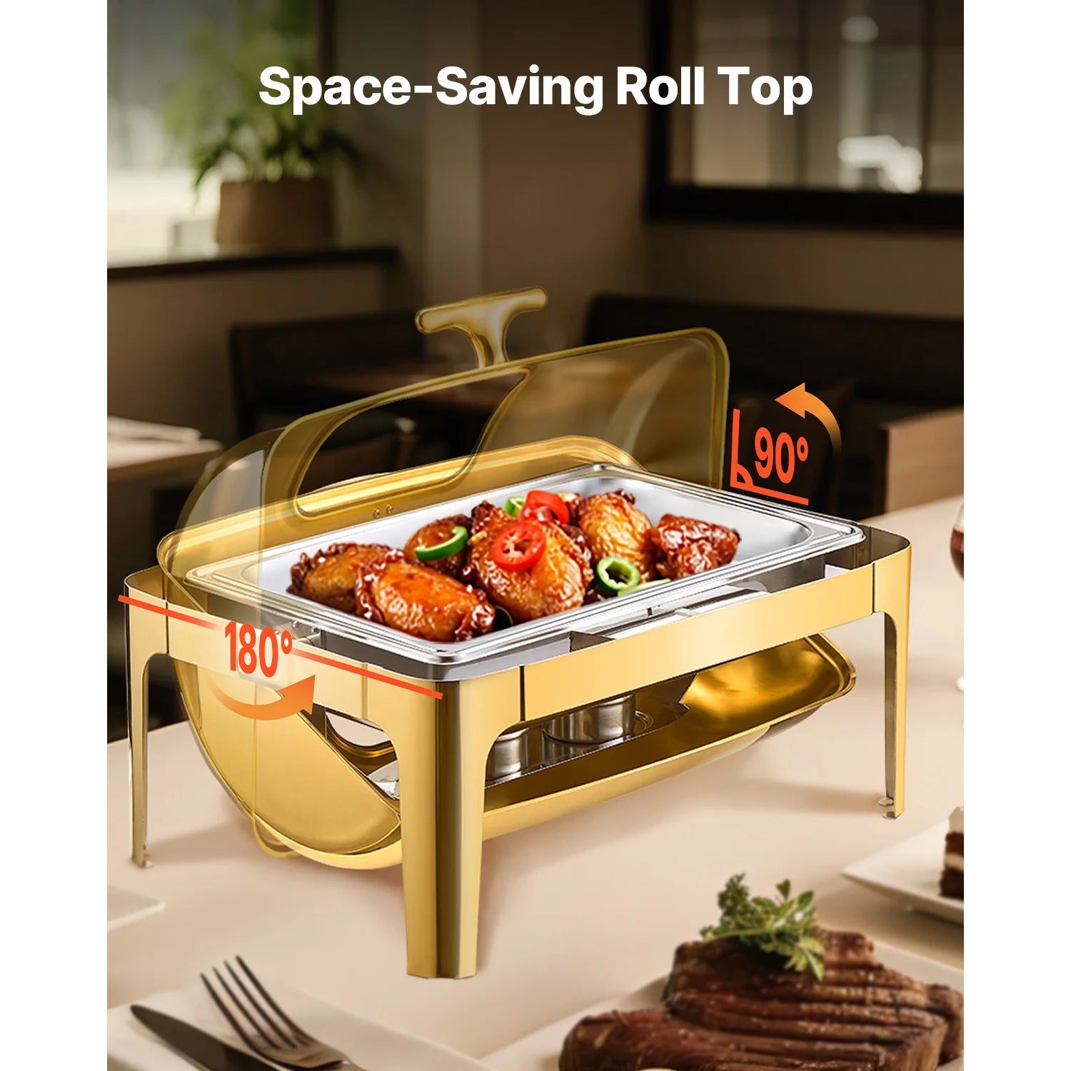 9Qt Roll Top Chafing Dish Sæt Rustfrit Stål Buffetservering