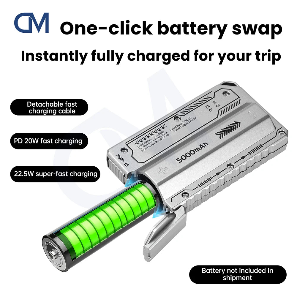 Solderless 21700 Power Bank Case with Detachable USB-C Cable