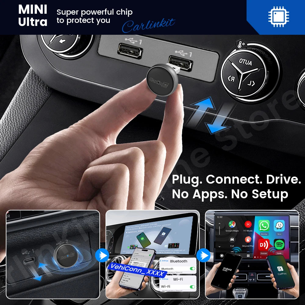 Adaptor wireless Mini Ultra3 pentru CarPlay și Android Auto