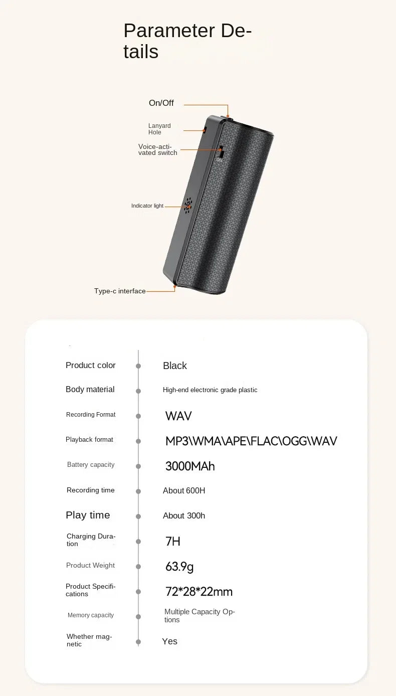 Voice Activated USB Recorder with 350H Recording & Magnetic Mount