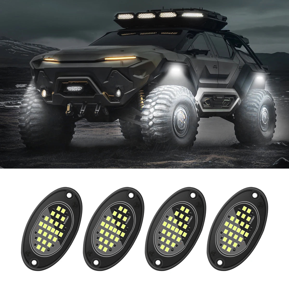 4-Piece LED Rock Lights for Trucks and Off-Road Vehicles