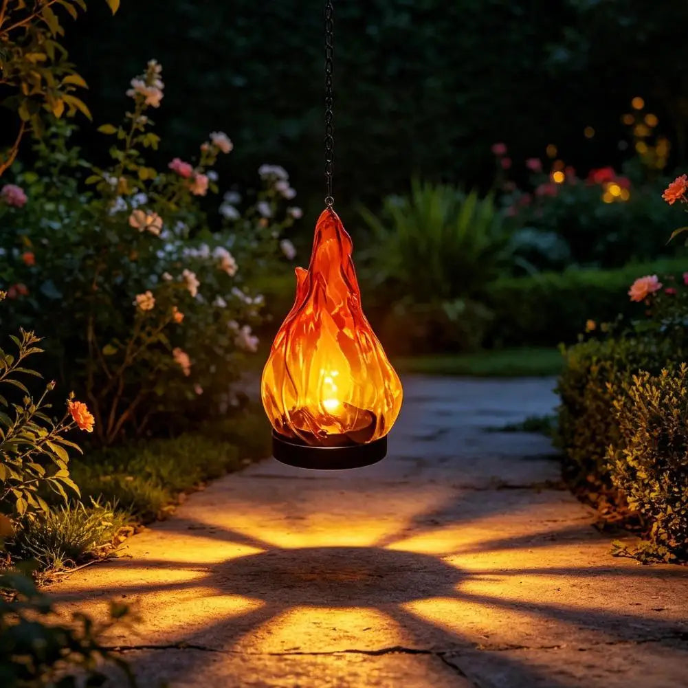 Flame-Effect Hanging LED Lantern with Chain