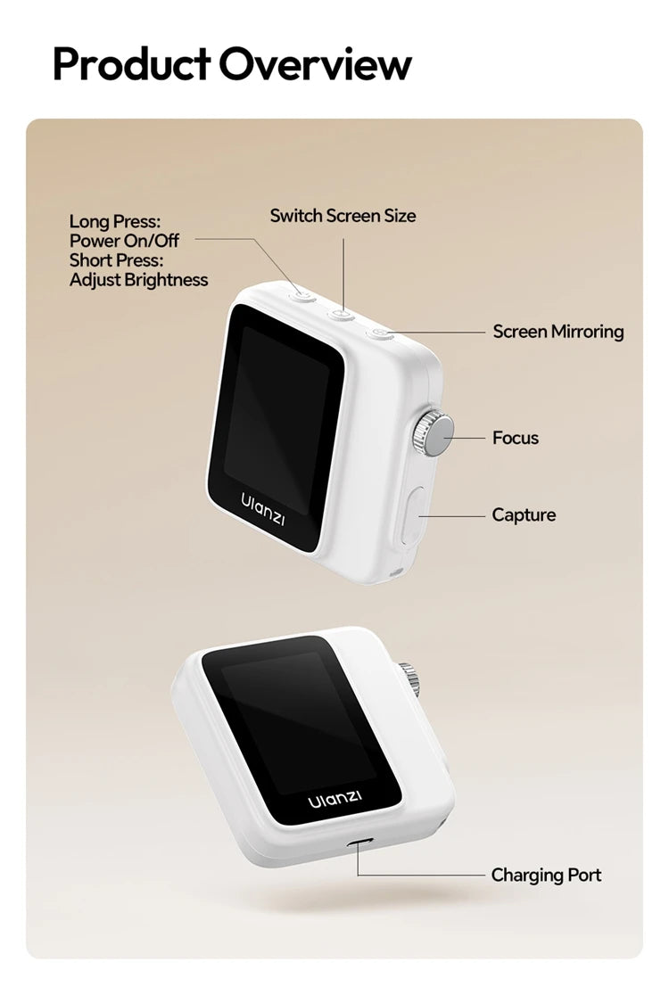 Magnetic Wireless Selfie Screen Monitor for Rear Camera Vlogging