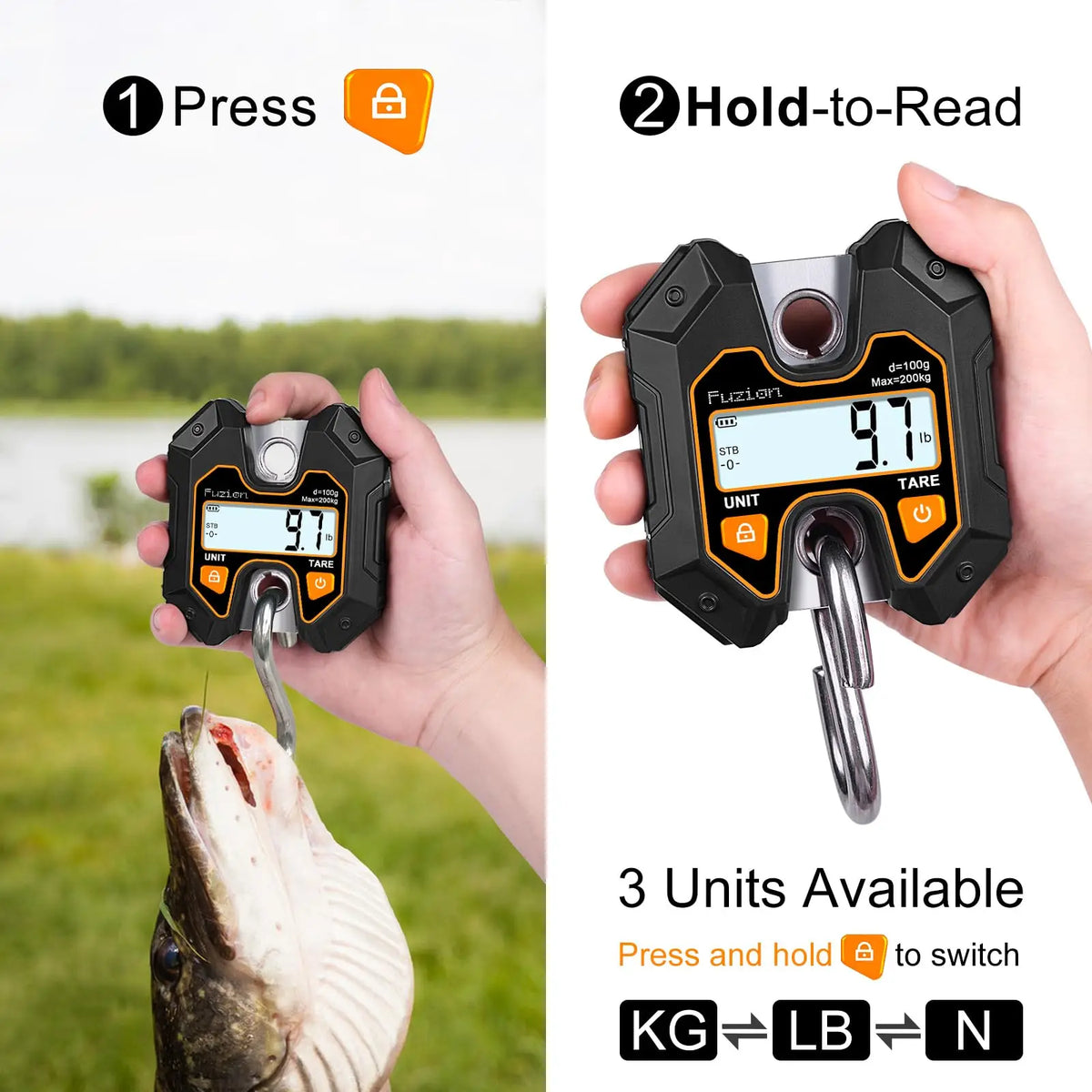 Mini Crane Scale - Hanging Scale 440lb/200kg/1960N, Deer Scale Hanging with Large LCD Display, Hold & Tare Functions