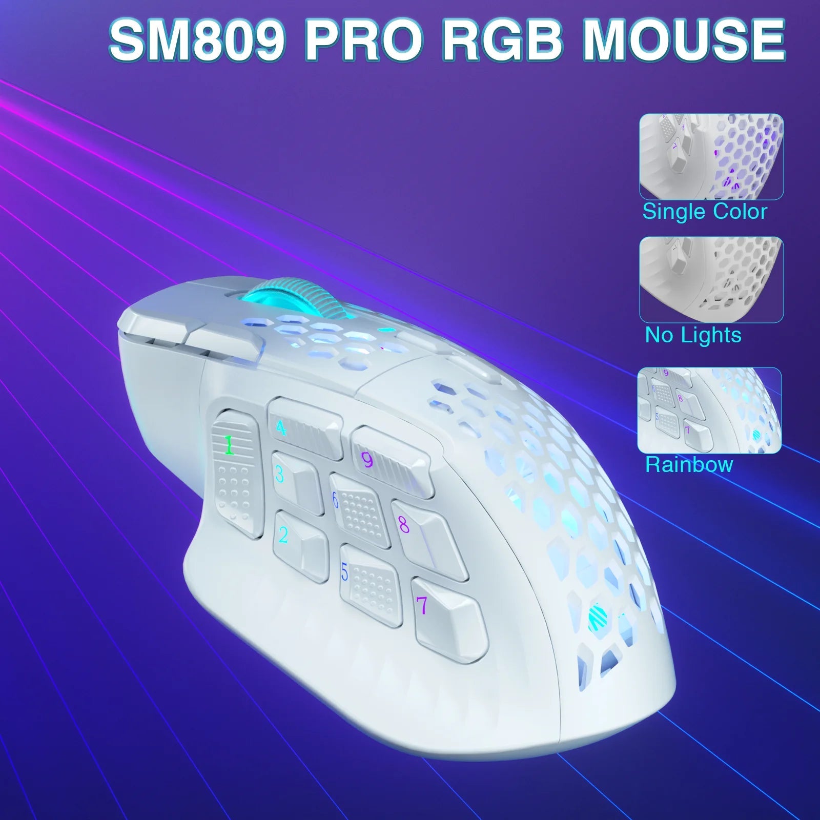 SOLAKAKA SM809 Pro Wireless MMO Gaming Mouse PAW3311 16 Side Buttons 24000 DPI RGB Honeycomb Programmable Macro Wireless mouse 