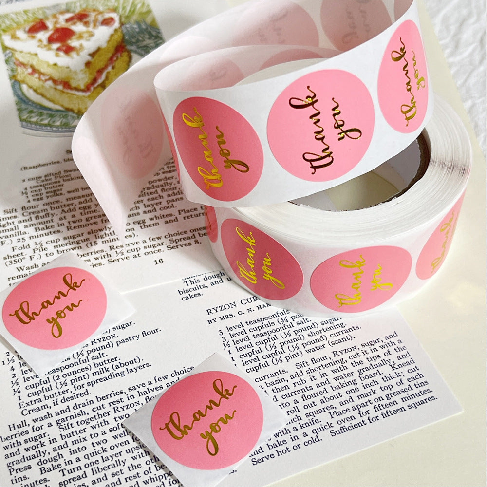 500Pcs 25mm Gold Pink Black Thank You Stickers Kraft Paper Sticker for Baking Wedding Decor Birthday Party Gift Sealing Sticker