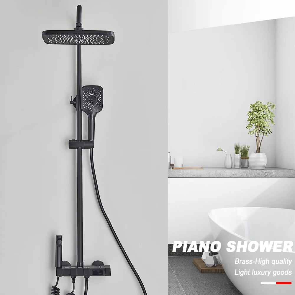 Black Digital Shower Set with Rainfall Head and Hand Shower