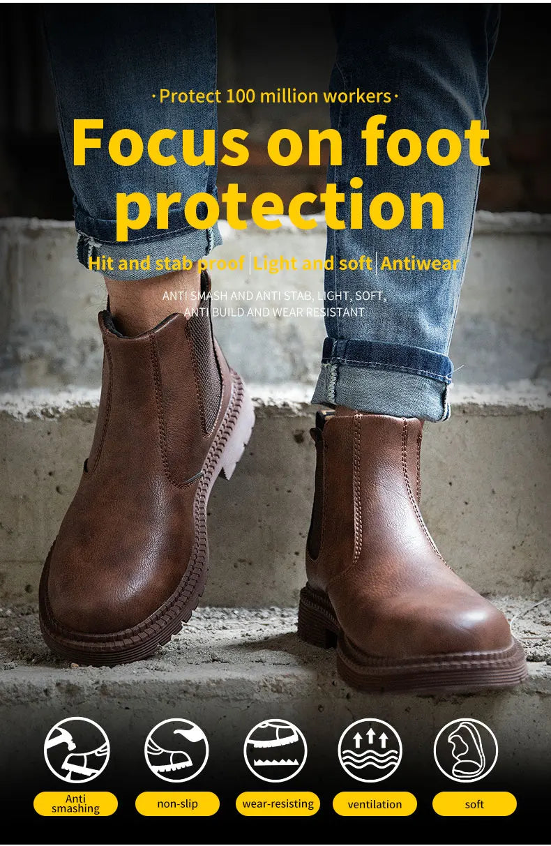 Men Lerther Work Boots Indestructible Safety Shoes Men Steel Toe Puncture-Proof Work Sneakers Male Work Shoes