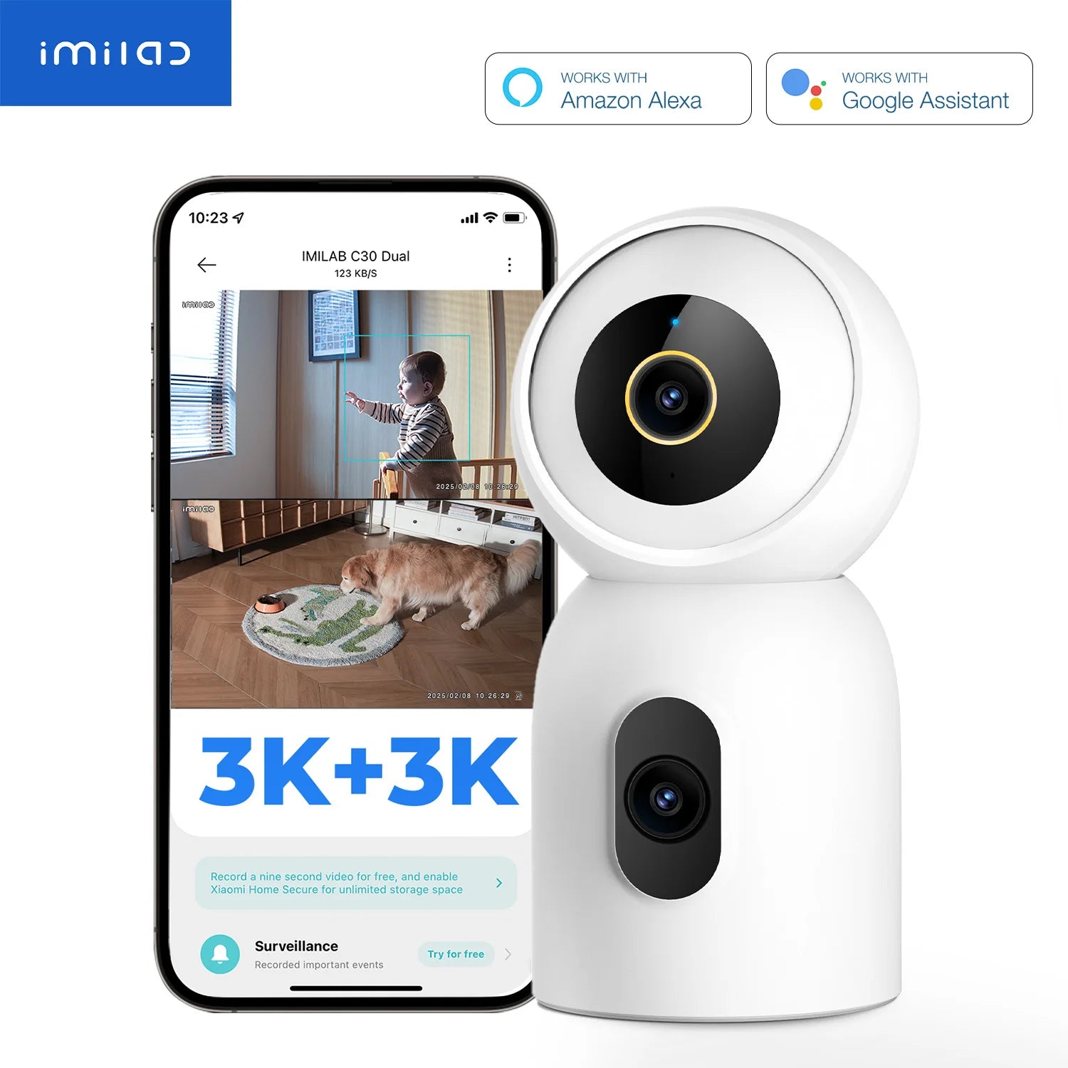 IMILAB C30 Dual 3K Indoor Security Camera with 360° Coverage