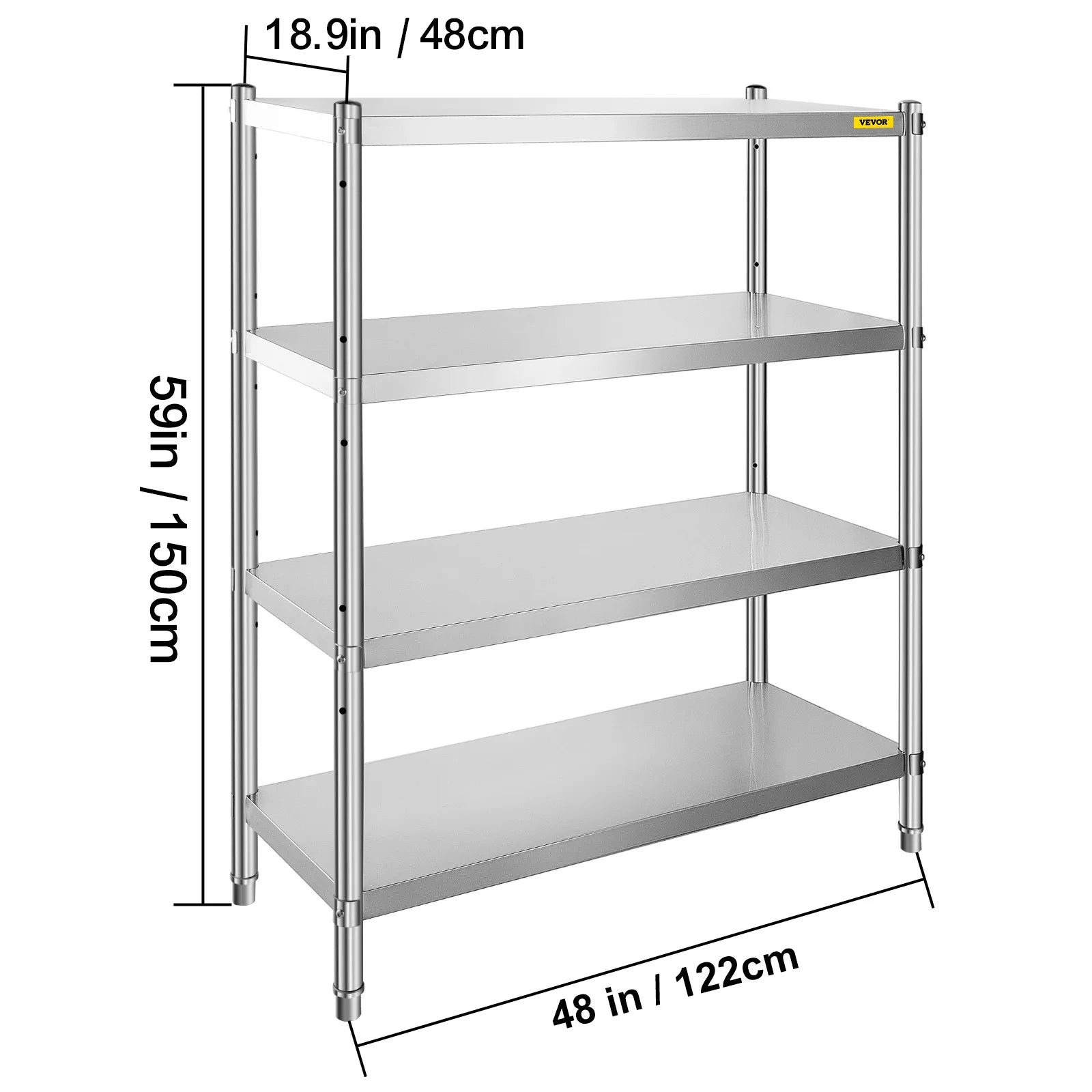 4-Tier Stainless Steel Storage Rack for Kitchen, Garage & Warehouse