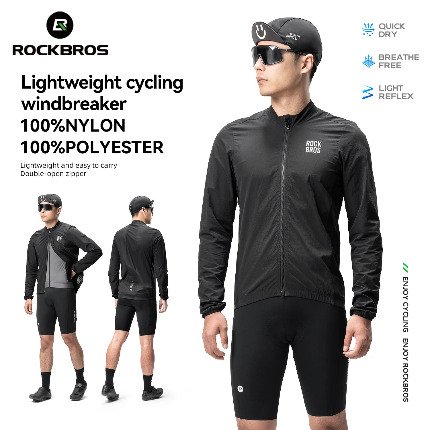 Men’s Cycling Windproof Jacket Lightweight Breathable Reflective Coat