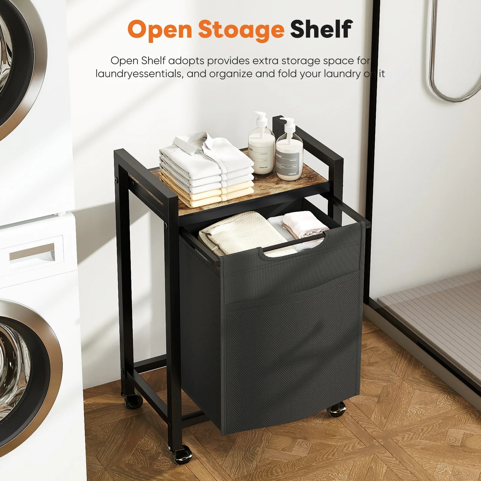 Nightstand with Charging Station, LED Lights & Fabric Drawers