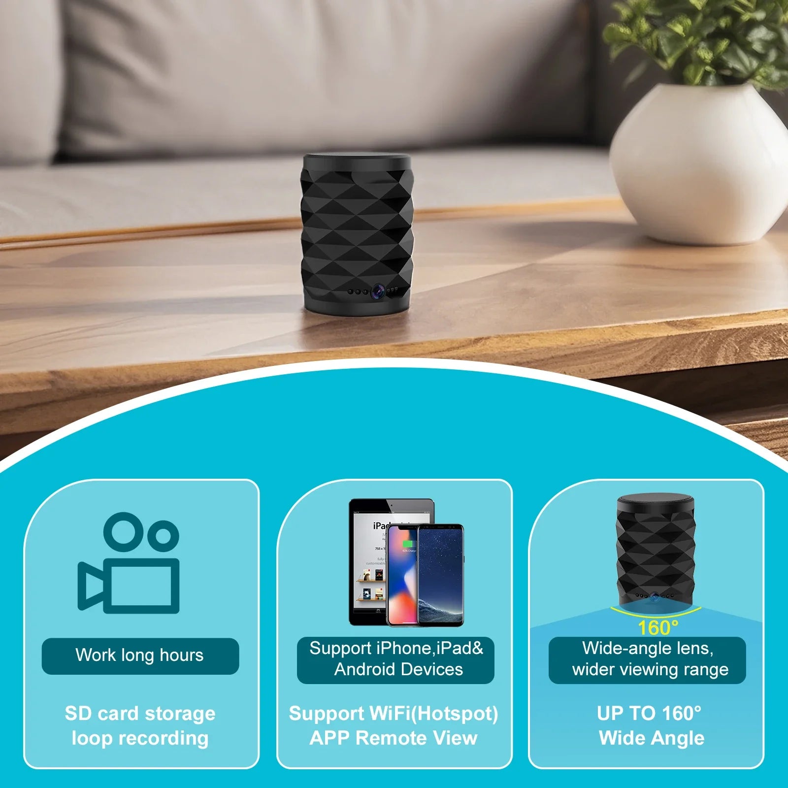 1080P HD Mini WiFi Camera Bluetooth Speaker with Night Vision