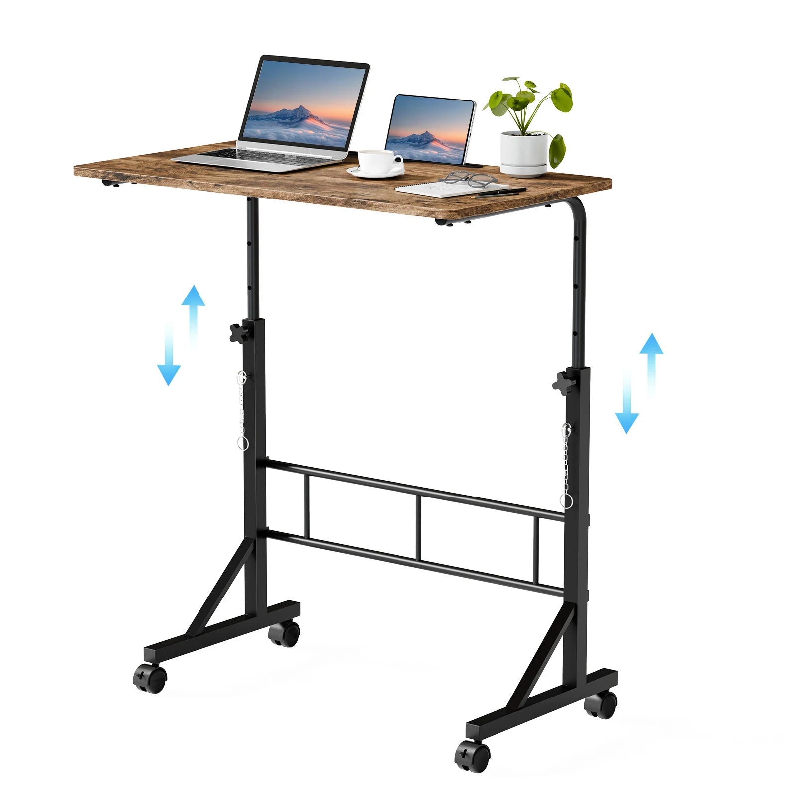 Adjustable Mobile Standing Desk with Locking Wheels for Home Office