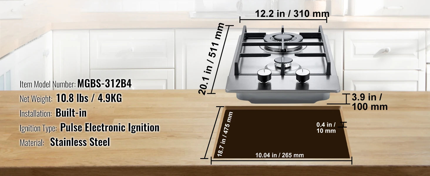 2 or 5 Burner Gas Cooktop with Electric Ignition Stainless Steel
