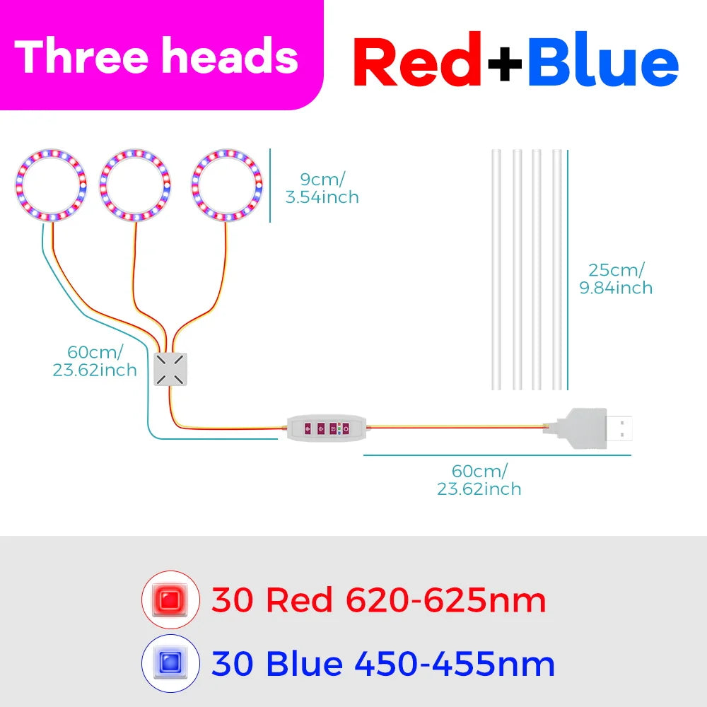 USB Plant Grow Light, One to Four Heads