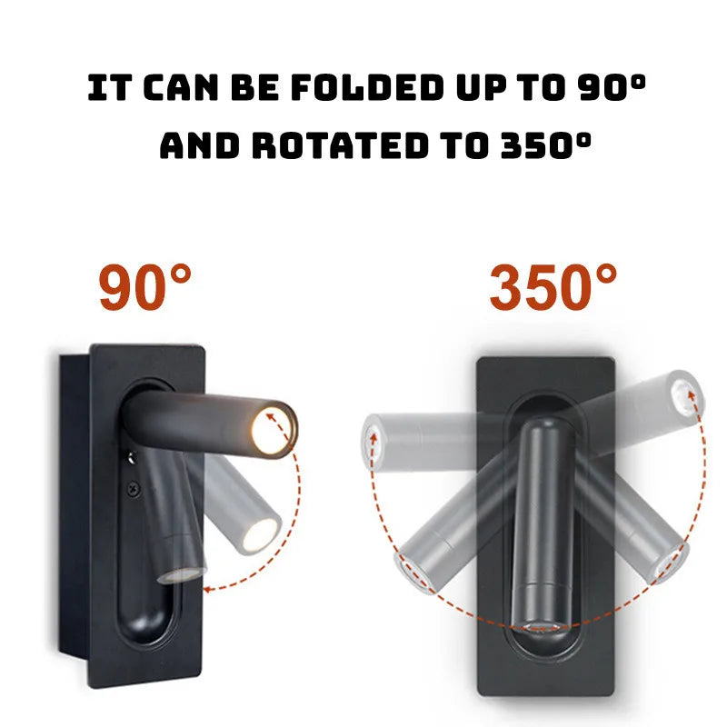 Lampă de perete LED reglabilă pentru noptieră, cu cap rotativ