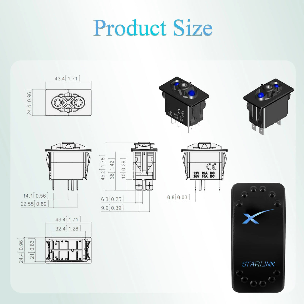 Starlink-Labelled Rocker Switch and Mounting Panel Options