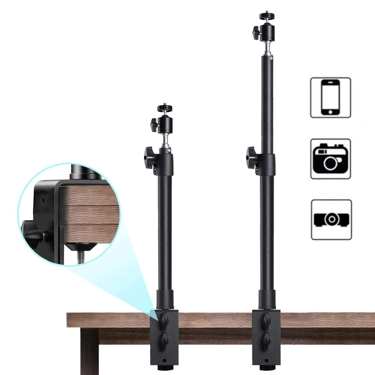 Desk Clamp Camera & Light Stand, 35–60 cm