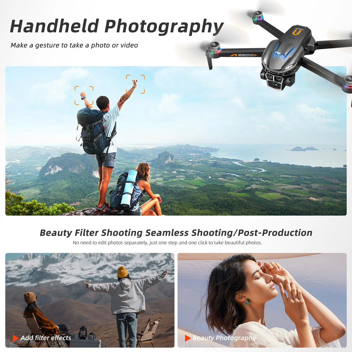 Podofo Drone 4k Professional Dual Camera  Mini Helicopter Quadcopter Toy Obstacle Avoidance Foldable RC Drone Headless Mode Mini Drones