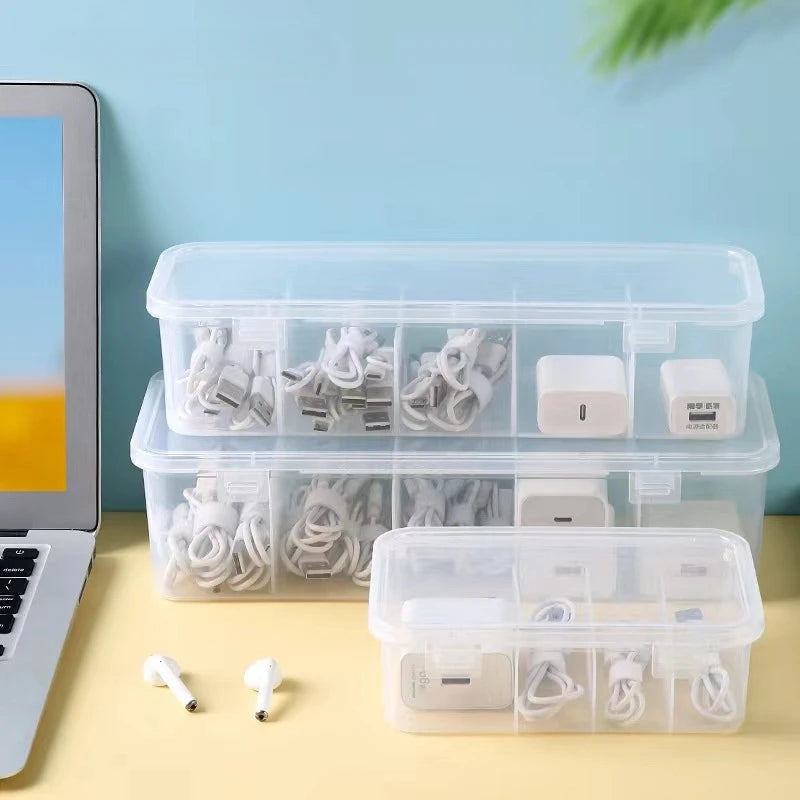 Transparent Cable and Card Organizer Case with Lid