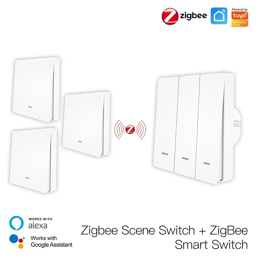 MOES Tuya ZigBee Light Switch with Transmitter Kit No Neutral Wire No Capacitor Required works with Alexa Google Home Smart Life