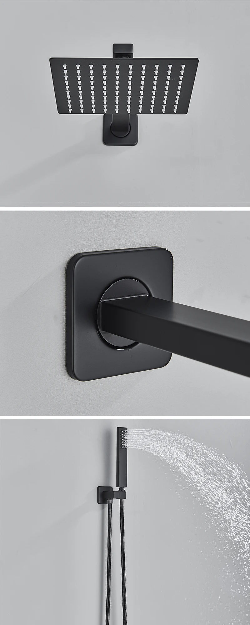 Matte Black Rainfall Shower Faucets Set Rain Waterfall Concealed Shower System Embed Box Bathroom Shower Mixer Shower Combo Set