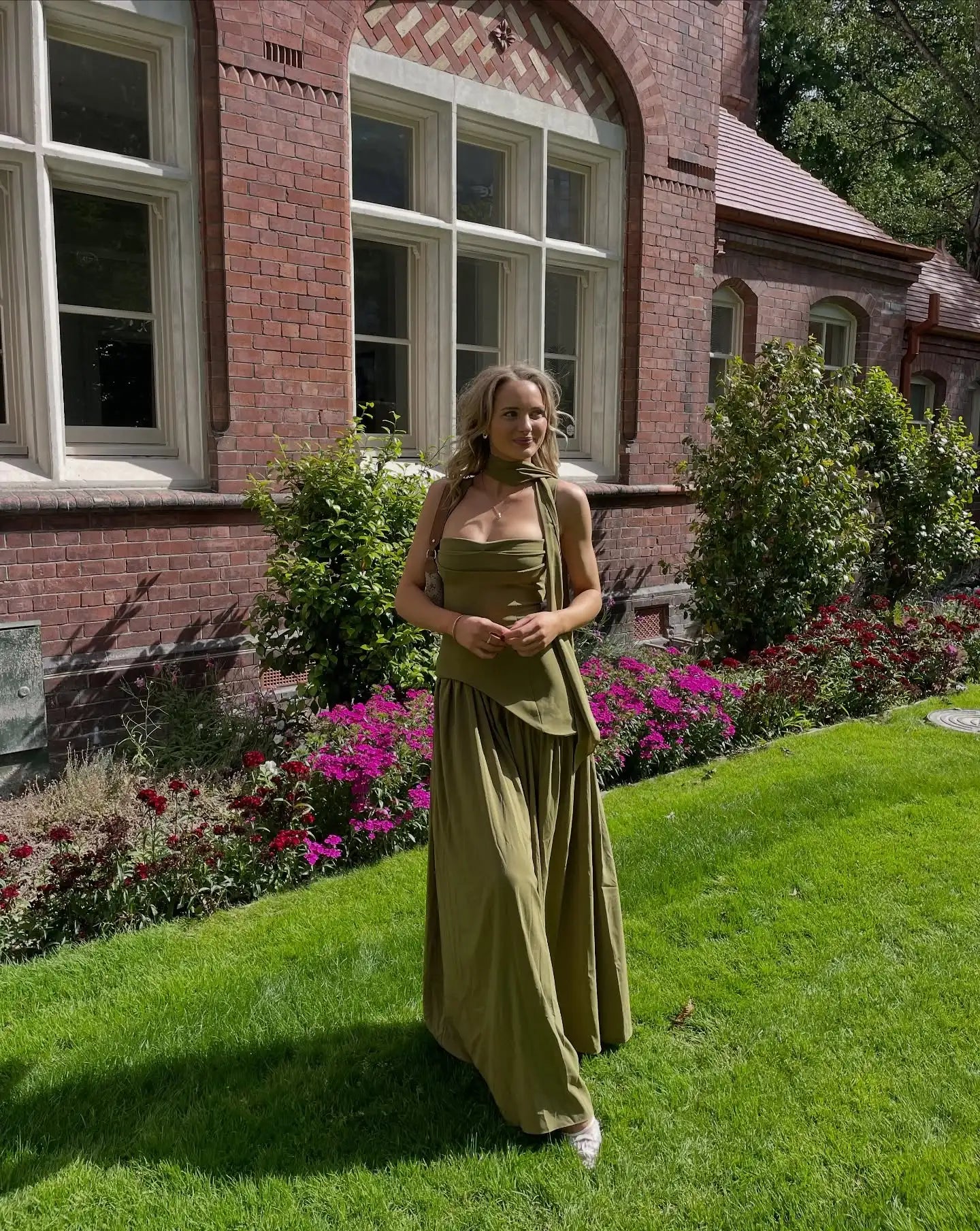 Women's Ruched Maxi Dress with Scarf, Spaghetti Strap Slit