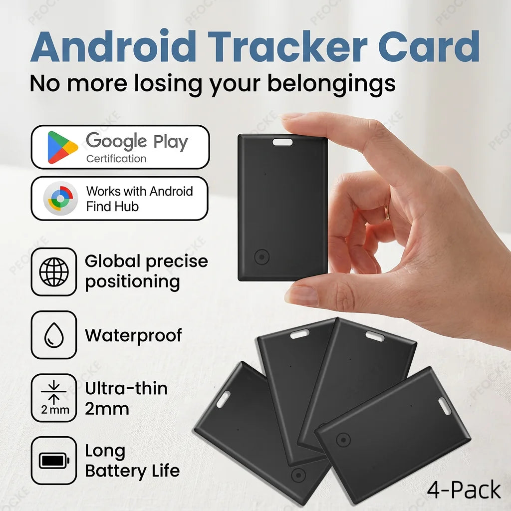 Android 1-4 Pack Smart Wallet Tracker Card Works with Google Find Hub App Location Tag Keys Bag Anti-Lost Bluetooth GPS Tracker