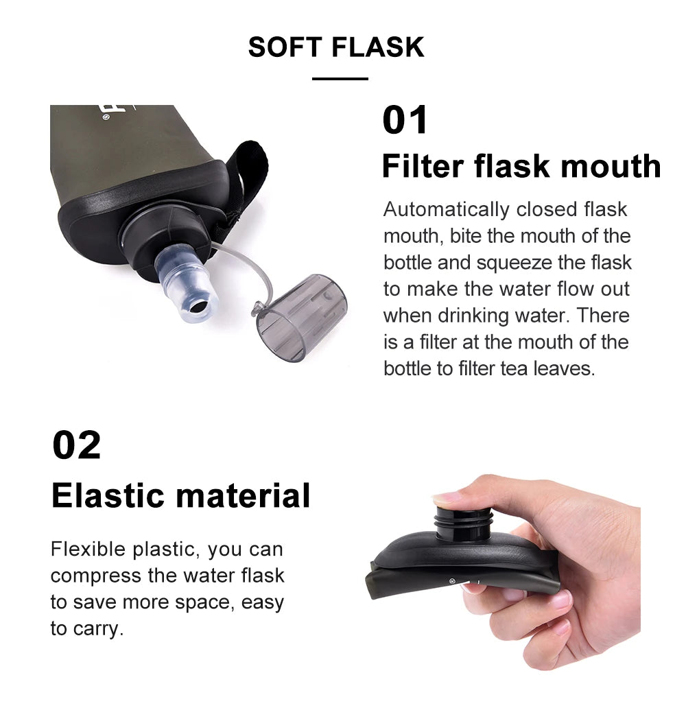 Soft Water Bottle Foldable Flask for Outdoor Sports