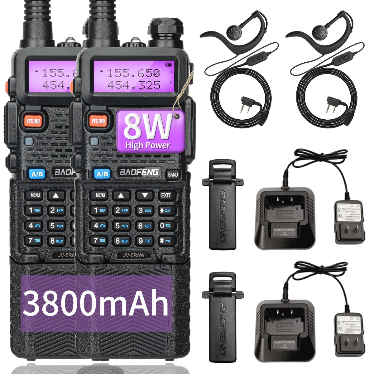 1/2PCS BaoFeng UV-5R 8W Tri-Power Walkie Talkie High Power Dual Band Long Range 128 CH Portable Handheld UV 5R Ham Two Way Radio 