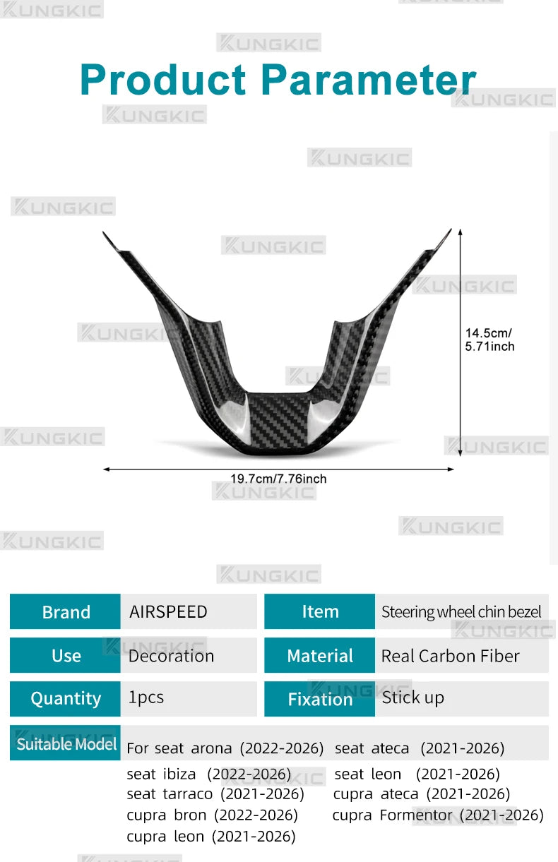 Dry Carbon Fiber Steering Wheel Bottom Trim for Seat and Cupra