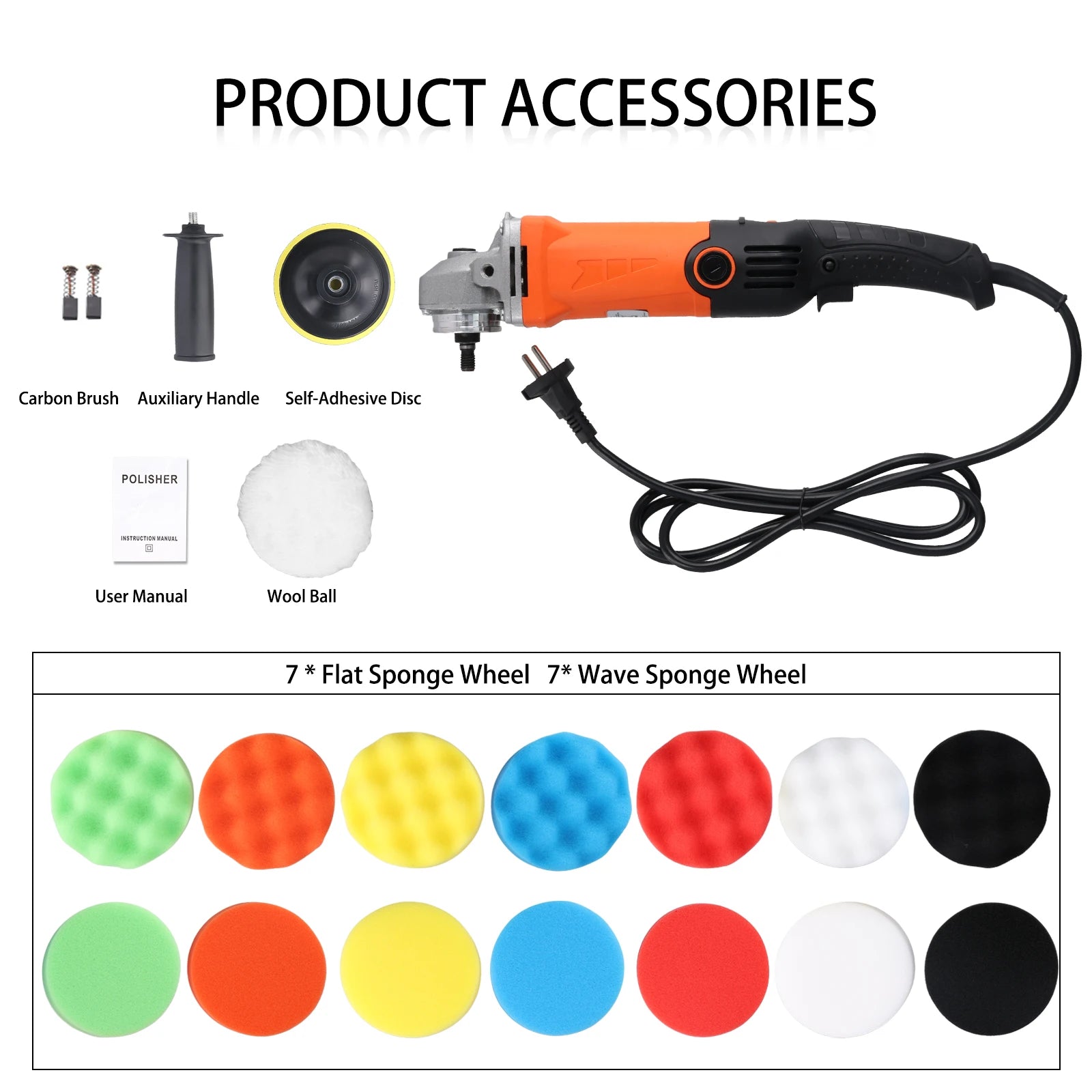 Podofo 1200W Rotary Car Buffer Polisher Waxer Detachable Handle for Boat Car Polishing and Waxing 8800RPM Sponge Rotary Polisher 