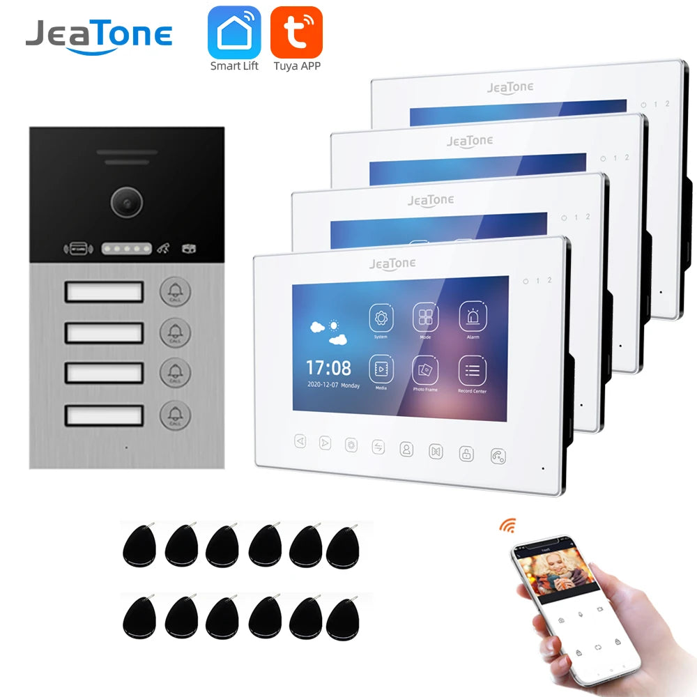 Jeatone 1080P 7Inch Monitor Screen Tuya WiFi Fingerprint Video Intercom Home Door Phone Camera with ID Cards Unlock Spy-shop.com