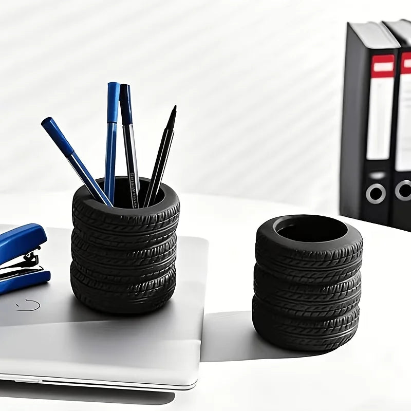 Simulation Tile-Shaped Pen Holder, a Great Desktop Item for Car Enthusiasts, Funny and Personalized Desktop Storage Bucket