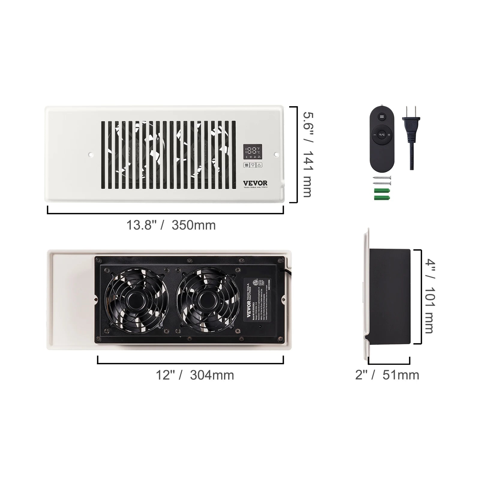 SucceBuy booster blæser 4x12in kanalblæser 100CFM, 10 justerbare hastigheder med LCD smart controller til væg og gulv