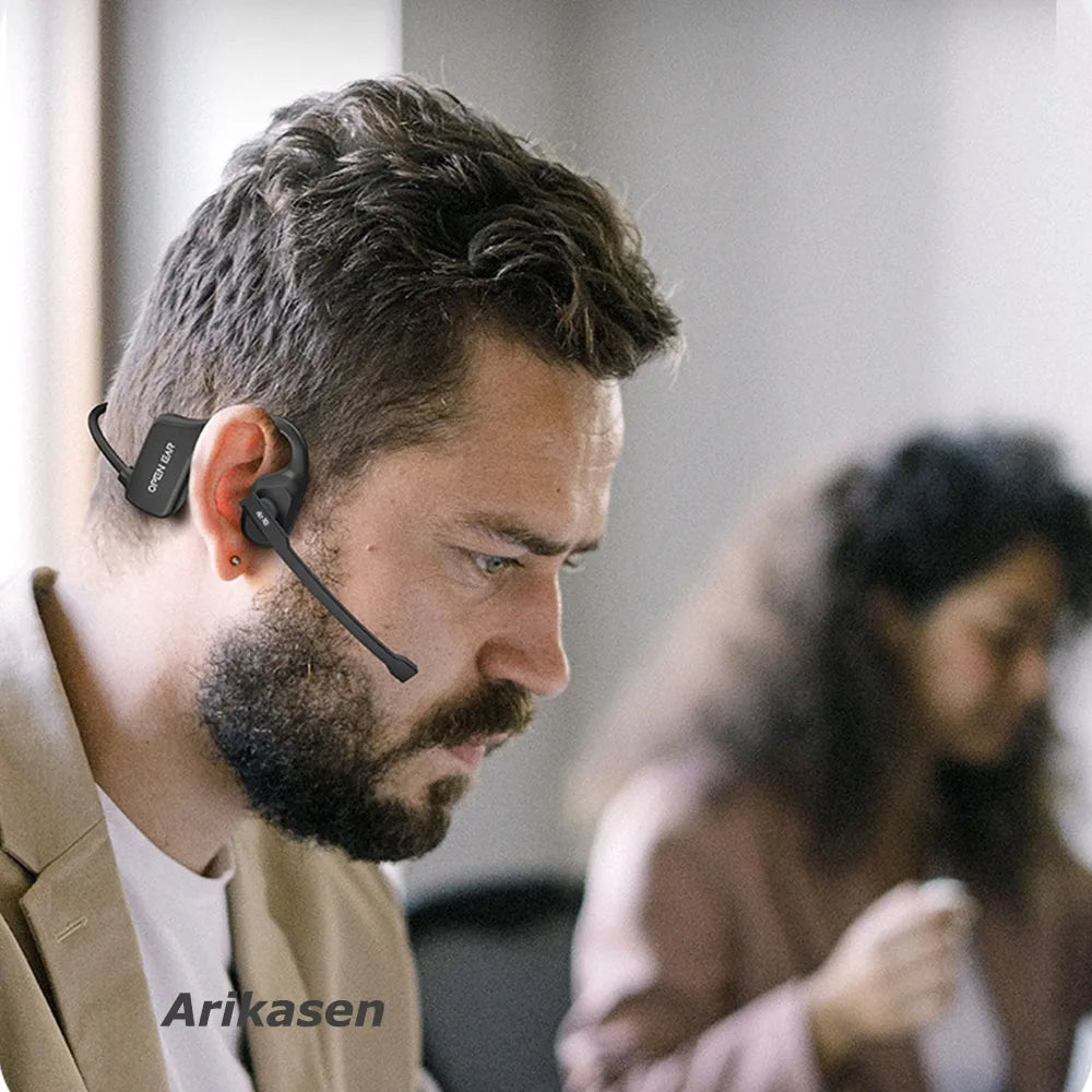 Open-Ear Headsets with Noise Canceling Boom Microphone Lightweight Bluetooth Wireless Headphones for Trucker Office Call Center 