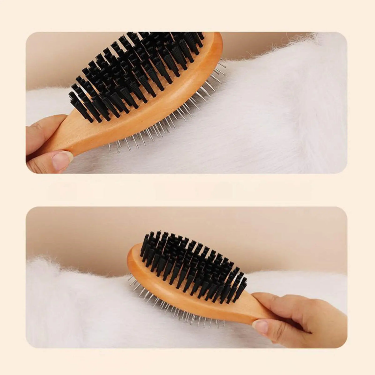 Double-Sided Pet Grooming Brush with Wooden Handle