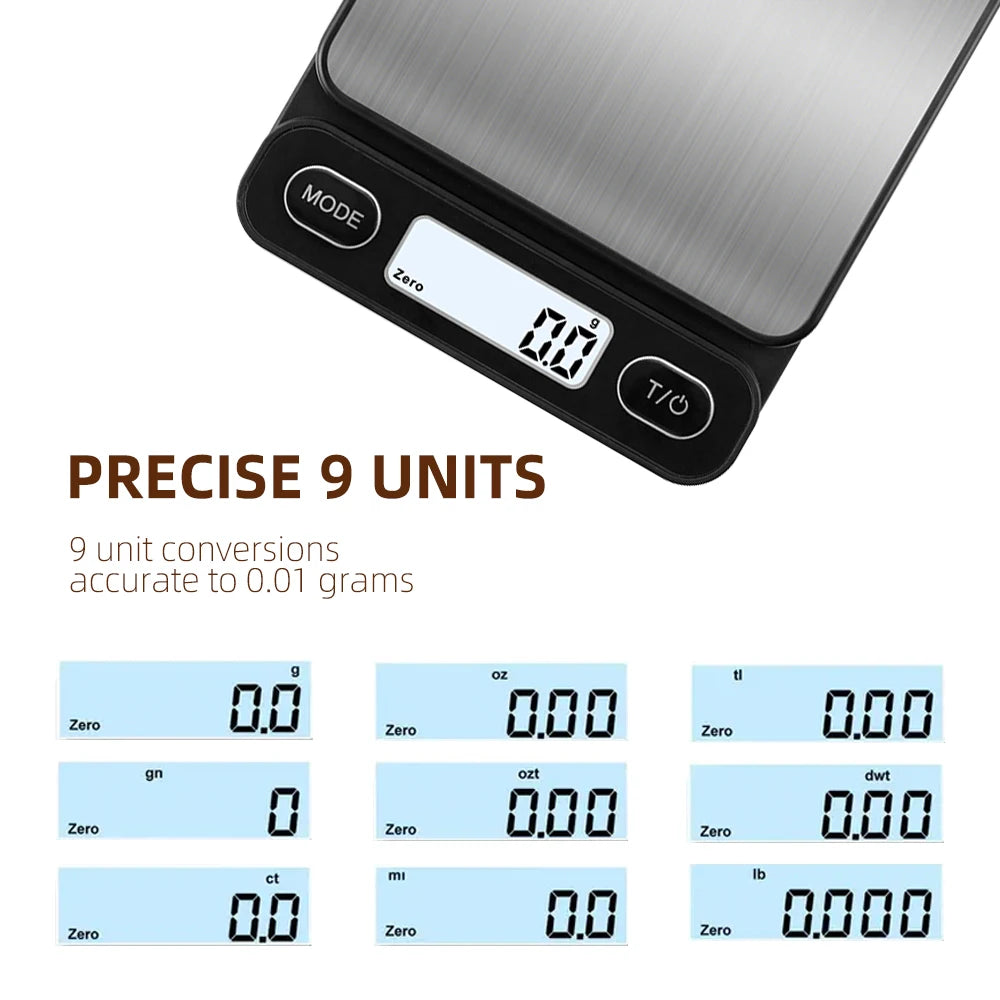 Digital Kitchen Scale with Backlit LCD and Nine Weighing Units