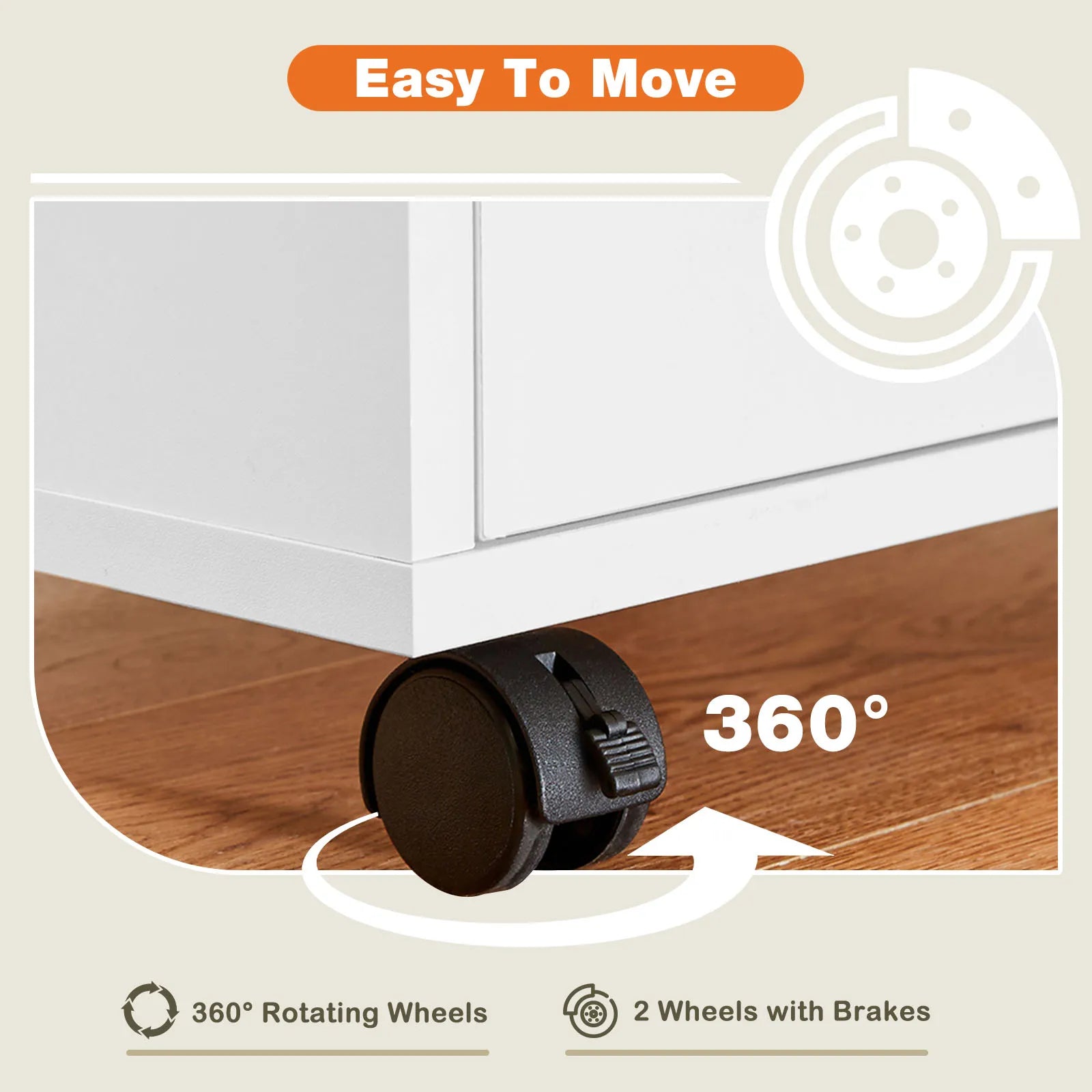 5 Drawer Rolling Nightstand Cabinet with Waterproof Top Surface