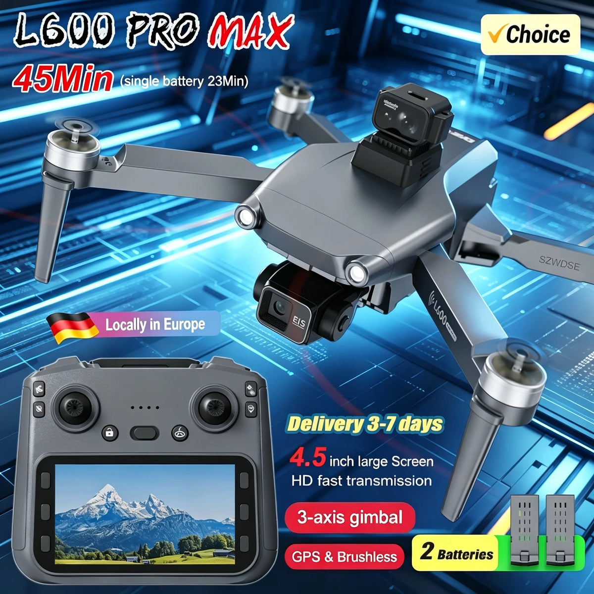 L600 PRO MAX GPS Drone Professional 8K Camera 3-axis Gimbal Aerial 5G WIFI FPV Brushless Motor 360 ° Laser Obstacle Avoidance Optical Flow Hover with Large Screen Remote Control Aircraft Folding Quadcopter Drones Kids Toys G