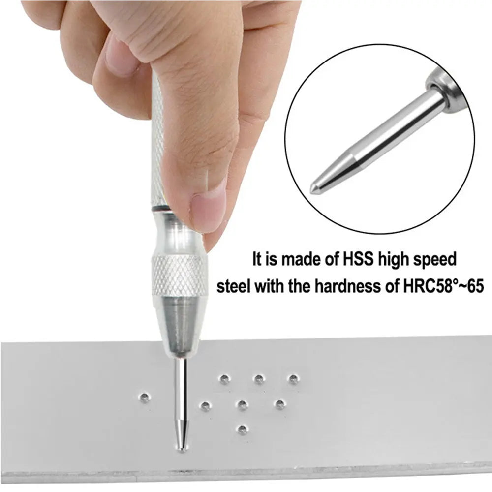 Silver Automatic Spring Loaded Center Punch Glass Breaker Window Puncher Drill Bit Center Punch Eyelet 