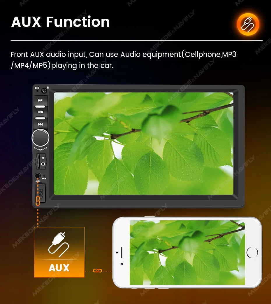 6,86" 1DIN autoradio met draadloze CarPlay, Android Auto en Bluetooth
