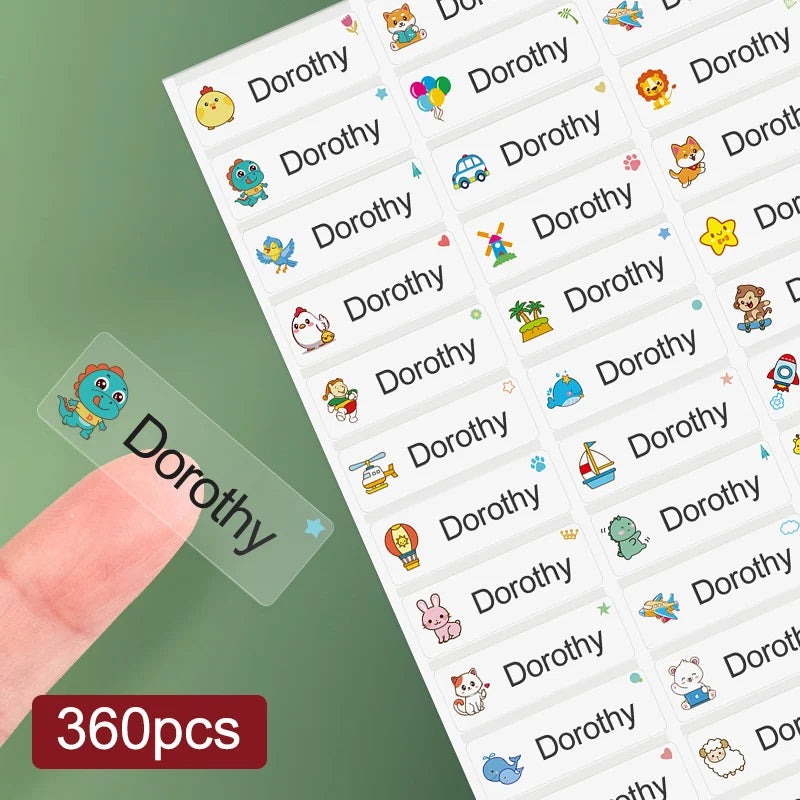 Custom Waterproof Transparent Name Stickers - Personalized Multilingual Labels for Kids School Supplies (Hebrew/English/Spanish) 