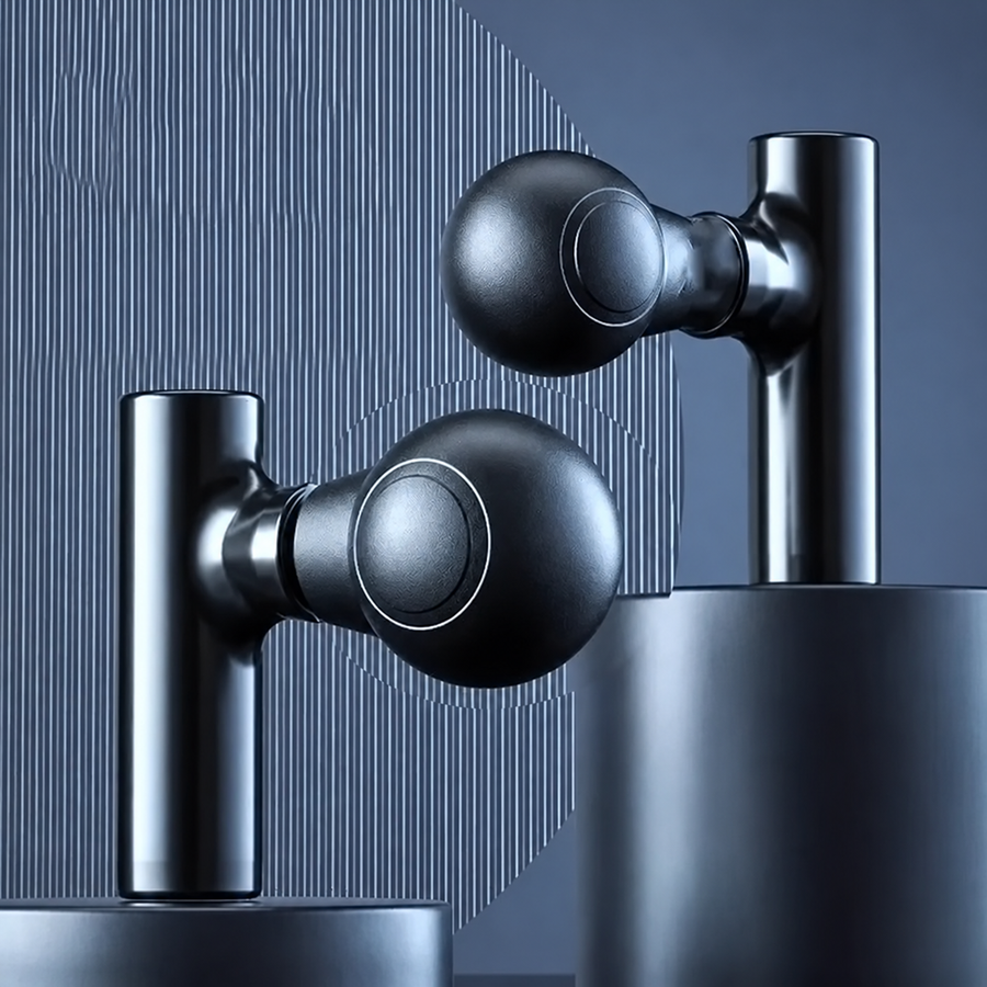 Compact Black Percussion Massage Gun with Four Heads