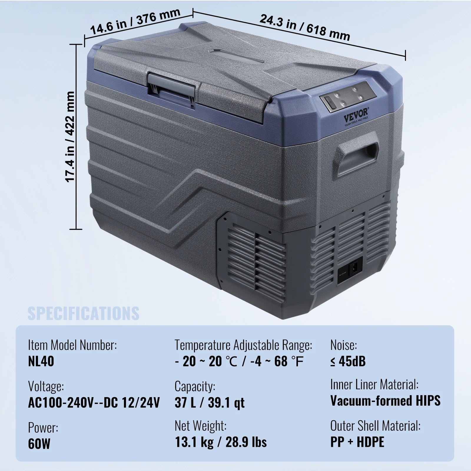 Portable Car Refrigerator Freezer with Built-in Light