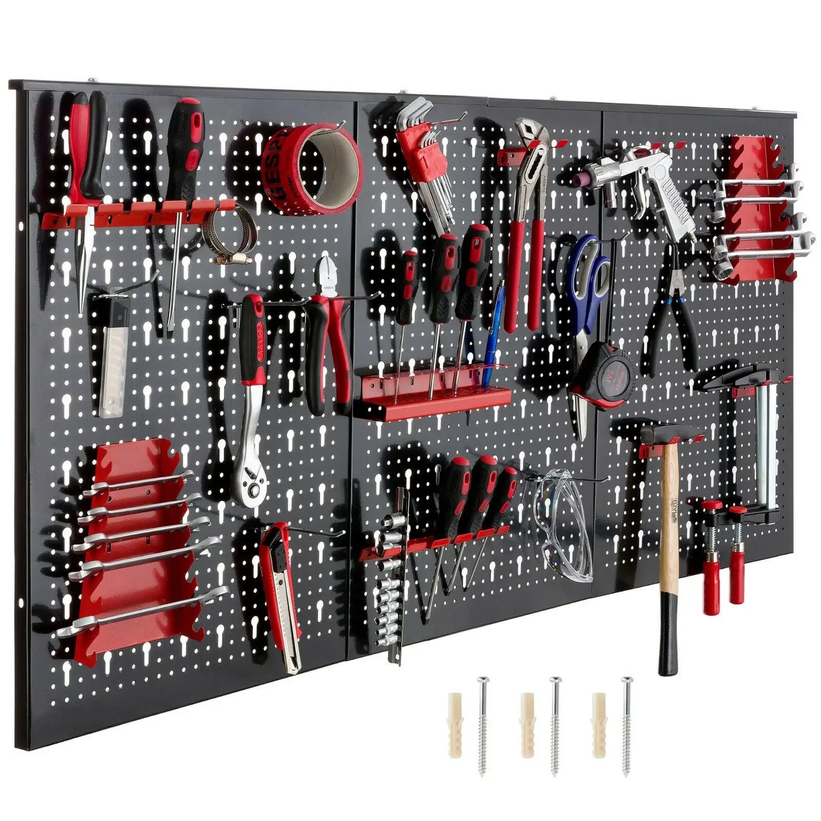 Tool Wall Perforated Wall Metal Panel Set with 17 Hooks
