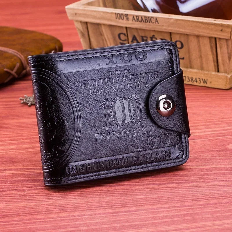 Men's Wallets with 100 US Dollar Pattern Hasp Male Leather Wallet with Zipper Card Holder Coin Pocket Purse cartera hombre 