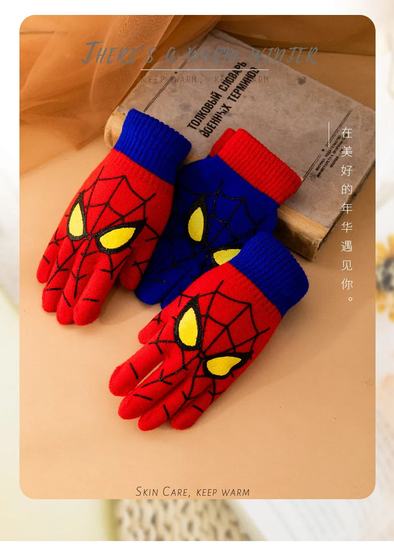Diseny Spiderman Winter Children's Warm Gloves Marvel Anime Cartoon Knitted Gloves Cute Decoration Kids Christmas Gifts 5-10Y 